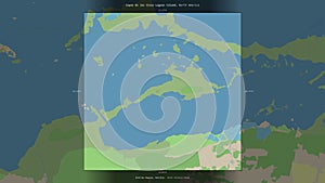 Cayos de las Cinco Leguas Island, Cuba, highlighted and labelled. Topo standard photo