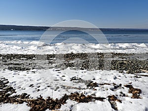 Cayuga Lake frozen wintertime shore