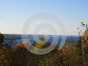 Cayuga Lake, a glacial FingerLakes, vista during fall season