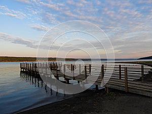 Cayuga Lake Lansing NY artistic pier jetty at sunrise