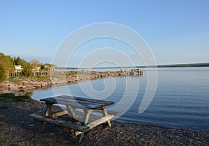 Cayuga Lake picnic table at sunset