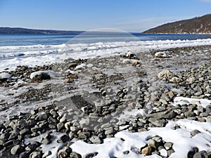 Cayuga Lake shoreline vista in winter