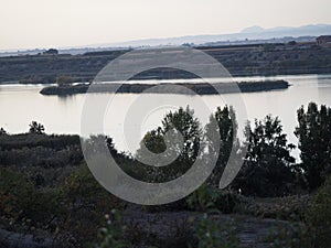 CaÃ±as island in lake ivars and vila sana, lerida, spain, europe