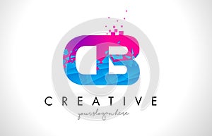 CB C B Letter Logo with Shattered Broken Blue Pink Texture Design Vector.