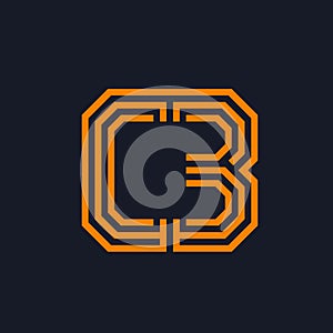 CB monogram logo signature icon. Alphabet initials icon. Bright orange color lines.