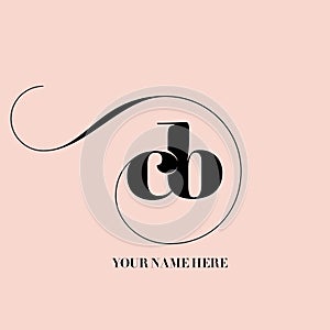 CB monogram logo signature icon. Elegant lowercase alphabet initials. Decprative swirl.