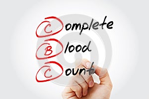CBC - complete blood count acronym with marker, concept background