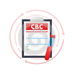 CBC - Complete blood count. Health care. Blood test. Vector stock illustration.