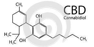 Cbd in flat style. Chemistry icon. Skeletal chemical formula. Vector composition