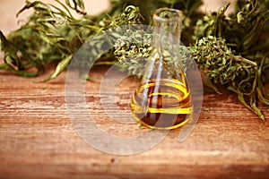 CBD oil bottle and hemp products cannabis