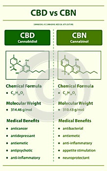 CBD vs CBN, Cannabidiol vs Cannabinol vertical infographic