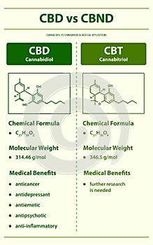 CBD vs CBT, Cannabidiol vs Cannabitriol vertical infographic photo