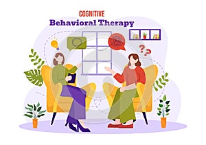 CBT or Cognitive Behavioural Therapy Vector Illustration with Person Manage their Problems Emotions, Depression or Mindset