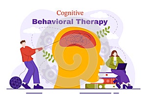 CBT or Cognitive Behavioural Therapy Vector Illustration with Person Manage their Problems Emotions, Depression or Mindset