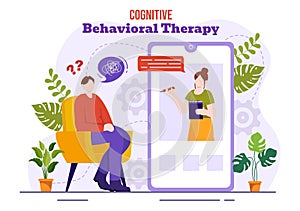 CBT or Cognitive Behavioural Therapy Vector Illustration with Person Manage their Problems Emotions, Depression or Mindset