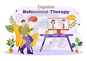 CBT or Cognitive Behavioural Therapy Vector Illustration with Person Manage their Problems Emotions, Depression or Mindset