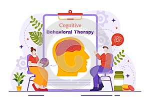 CBT or Cognitive Behavioural Therapy Vector Illustration with Person Manage their Problems Emotions, Depression or Mindset photo