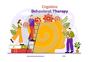 CBT or Cognitive Behavioural Therapy Vector Illustration with Person Manage their Problems Emotions, Depression or Mindset photo