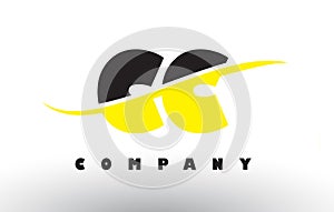 CC C C Black and Yellow Letter Logo with Swoosh.