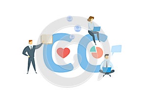 CC, Chief Complaint. Concept with keyword, people and icons. Flat vector illustration. Isolated on white.