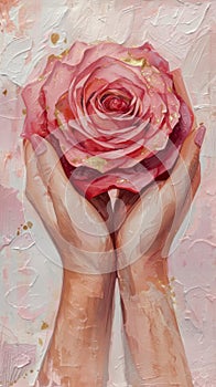 Delicate Hands Holding Beautiful Blooming Flowers