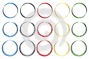 Set of circles frame with metallic texture on a white background. 3 line styles in colors are Olympic symbol . photo