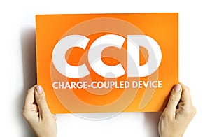 CCD - Charge-coupled device acronym on card, abbreviation concept background photo