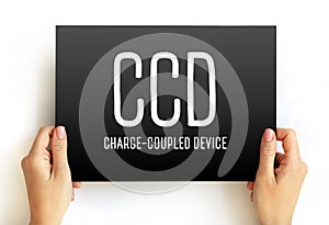 CCD - Charge-coupled device acronym text on card, abbreviation concept background