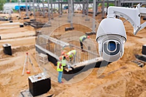 CCTV with Blurring Building construction background.