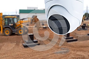 CCTV with Blurring Building construction background.