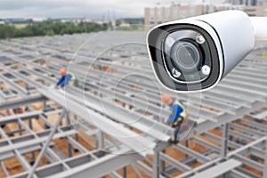 CCTV with Blurring Building construction background.