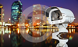 CCTV with Blurring City in night background.