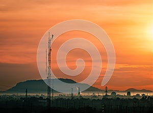 Cctv camer security on tall pole standing for monitoring petrochemical plants