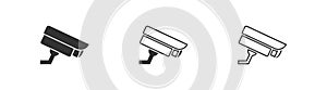 CCTV camera black icon. Video button. Isolated vector