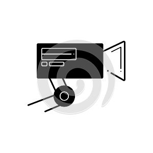 Black solid icon for CCTV camera, security and museum
