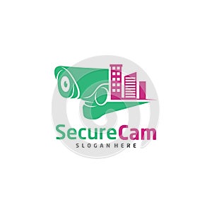 CCTV Camera With City Logo Design Vector Template, Logo Concept, Symbol, Icon