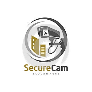 CCTV Camera With City Logo Design Vector Template, Logo Concept, Symbol, Icon