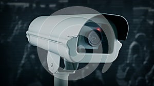 CCTV Camera and feed of city crowds of people