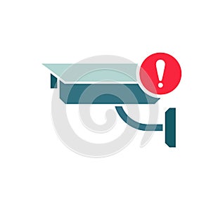 CCTV Camera icon, Security Surveillance icon with exclamation mark. CCTV Camera icon and alert, error, alarm, danger symbol