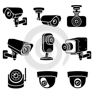 CCTV camera icons. Vector illustrations.