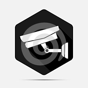 Cctv camera isolated on white background with long shadow black,Simple design style.vector illustration