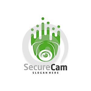 CCTV Camera with Pulse Logo Design Vector Template, Concept Symbol, Icon