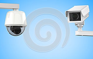 Cctv camera or security camera on blue background