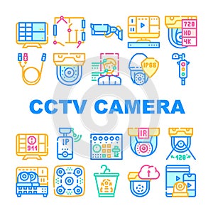 Cctv Camera Security Collection Icons Set Vector