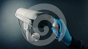 CCTV Camera Spray Painted - Bank Robbery, Vandalism, Privacy Concept