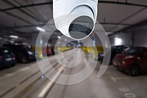 CCTV camera or surveillance system on indoor car parking.