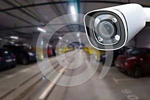 CCTV camera or surveillance system on indoor car parking.