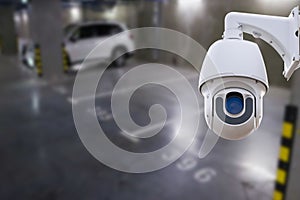 CCTV camera or surveillance system on indoor car parking.