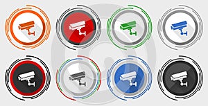 Cctv camera vector icons, set of colorful web buttons in eps 10