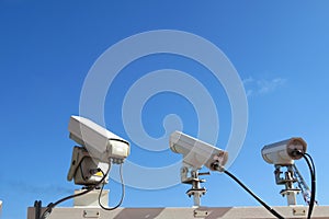 CCTV cameras installed in oil and gas plateform. The CCTV Security Camera operating. Camera video. CCTV Camera or surveillance